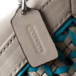 Coach Beige/Blue Caning Leather Flap Wristlet Clutch