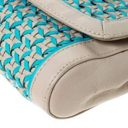 Coach Beige/Blue Caning Leather Flap Wristlet Clutch