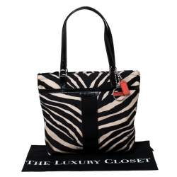 Coach Black/Cream Zebra Print Canvas and Patent Leather Tote 