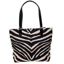 Coach Black/Cream Zebra Print Canvas and Patent Leather Tote 