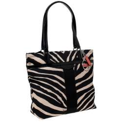 Coach Black/Cream Zebra Print Canvas and Patent Leather Tote 