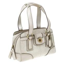 Coach Cream Monogram Leather Turnlock Satchel