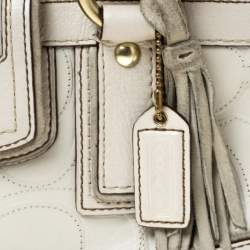 Coach Cream Monogram Leather Turnlock Satchel