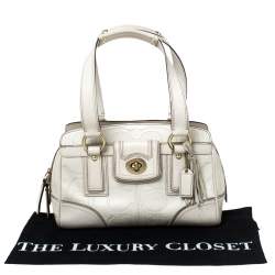 Coach Cream Monogram Leather Turnlock Satchel
