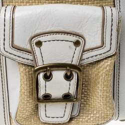 Coach Beige/White Straw and Leather Tote