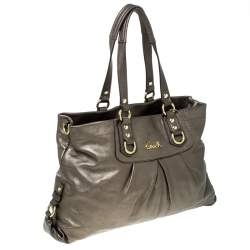 Pre Owned Coach Metallic Olive Green Leather Ashely Satchel 