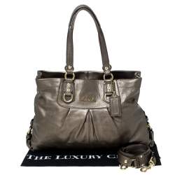 Pre Owned Coach Metallic Olive Green Leather Ashely Satchel 