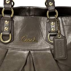 Pre Owned Coach Metallic Olive Green Leather Ashely Satchel 