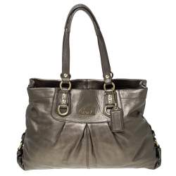 Pre Owned Coach Metallic Olive Green Leather Ashely Satchel 