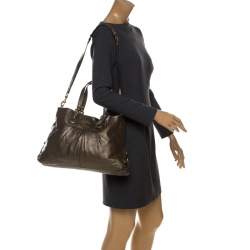 Pre Owned Coach Metallic Olive Green Leather Ashely Satchel 