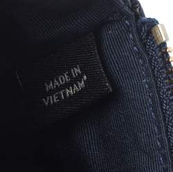 Pre Owned Coach Navy Blue Leather Zip Wristlet Pouch