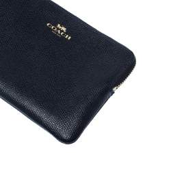 Pre Owned Coach Navy Blue Leather Zip Wristlet Pouch