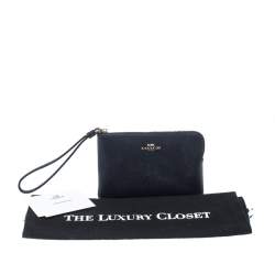 Pre Owned Coach Navy Blue Leather Zip Wristlet Pouch