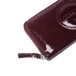 Coach Burgundy Patent Leather Zip Around Continental Wallet 