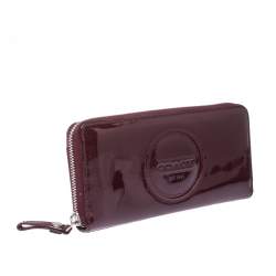 Coach Burgundy Patent Leather Zip Around Continental Wallet 