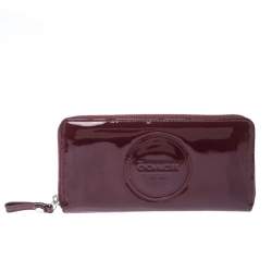 Coach Burgundy Patent Leather Zip Around Continental Wallet 