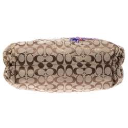  Coach Beige/Purple Canvas Poppy Tartan Glam Tote