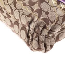  Coach Beige/Purple Canvas Poppy Tartan Glam Tote