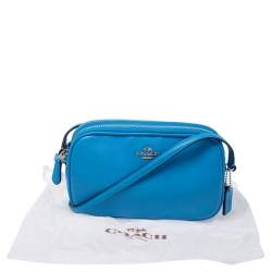Pre Owned Coach Blue Leather Double Zip Camera Crossbody Bag
