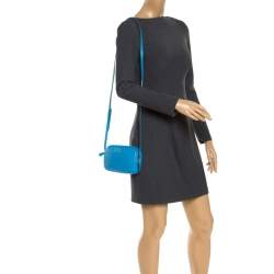 Pre Owned Coach Blue Leather Double Zip Camera Crossbody Bag