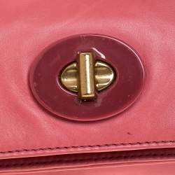 Pre Owned Coach Coral Pink Leather Foldover Wristlet