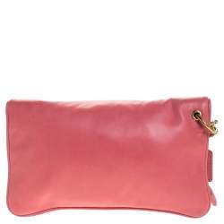 Pre Owned Coach Coral Pink Leather Foldover Wristlet