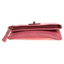 Pre Owned Coach Coral Pink Leather Foldover Wristlet