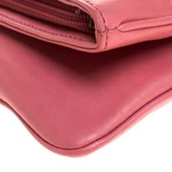 Pre Owned Coach Coral Pink Leather Foldover Wristlet