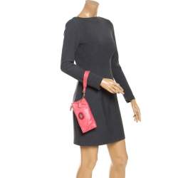 Pre Owned Coach Coral Pink Leather Foldover Wristlet