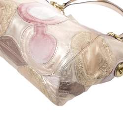 Pre Owned Coach Gold Monogram Leather Shoulder Bag