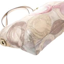 Pre Owned Coach Gold Monogram Leather Shoulder Bag