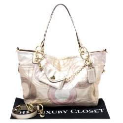 Pre Owned Coach Gold Monogram Leather Shoulder Bag