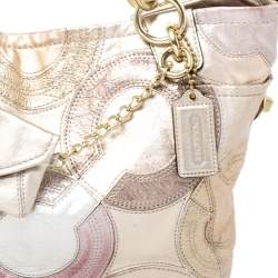 Pre Owned Coach Gold Monogram Leather Shoulder Bag