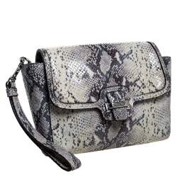Coach Grey Embossed Python Flap Wrislet Clutch