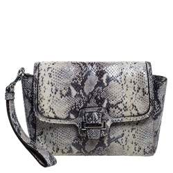 Coach Grey Embossed Python Flap Wrislet Clutch