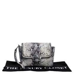 Coach Grey Embossed Python Flap Wrislet Clutch