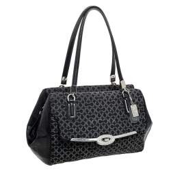 Pre Owned Coach Black Canvas and Leather Monogram Cc Optic Satchel