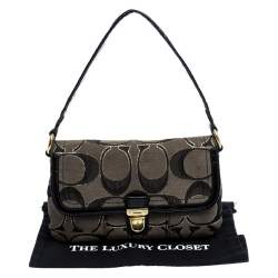 Coach Black/Grey Signature Canvas and Patent Leather Shoulder Bag