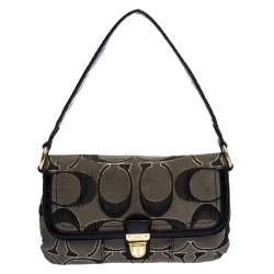 Coach Black/Grey Signature Canvas and Patent Leather Shoulder Bag