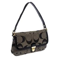 Coach Black/Grey Signature Canvas and Patent Leather Shoulder Bag