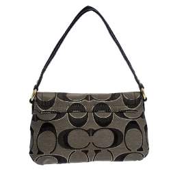 Coach Black/Grey Signature Canvas and Patent Leather Shoulder Bag