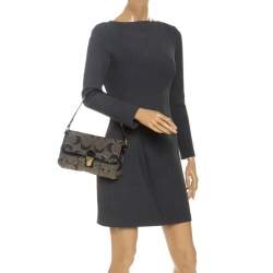 Coach Black/Grey Signature Canvas and Patent Leather Shoulder Bag