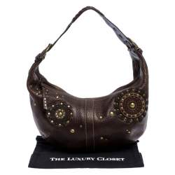 Coach Brown Leather Studded Embellished Hobo