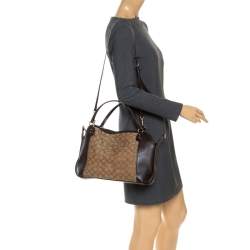 Pre Owned Coach Beige/Brown Signature Canvas and Leather Satchel