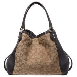 Pre Owned Coach Beige/Brown Signature Canvas and Leather Satchel