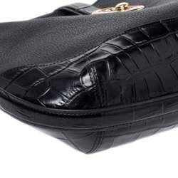 Pre Owned Coach Black Crocodile Embossed Leather Amber Hobo