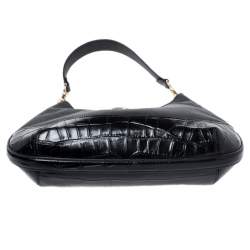 Pre Owned Coach Black Crocodile Embossed Leather Amber Hobo