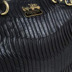 Pre Owned Coach Black Pleated Leather Sophia Madison Satchel
