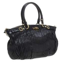 Pre Owned Coach Black Pleated Leather Sophia Madison Satchel