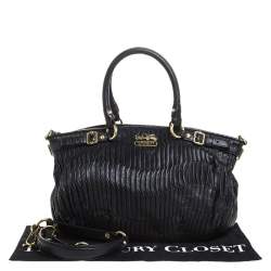 Pre Owned Coach Black Pleated Leather Sophia Madison Satchel